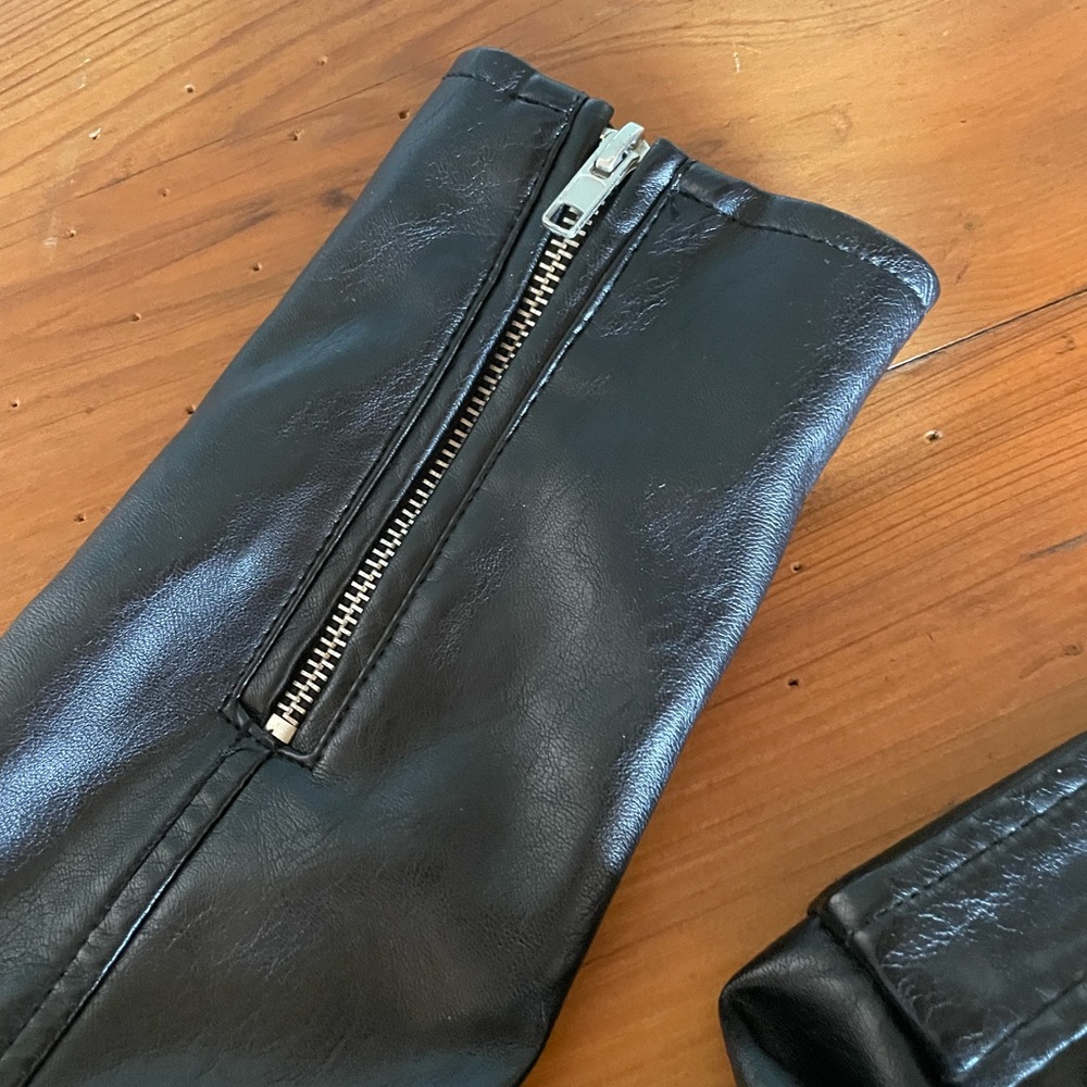 Sugar Skull Upcycled Black Faux Leather Motorcycle Jacket Women’s Size S - Picture 8 of 9